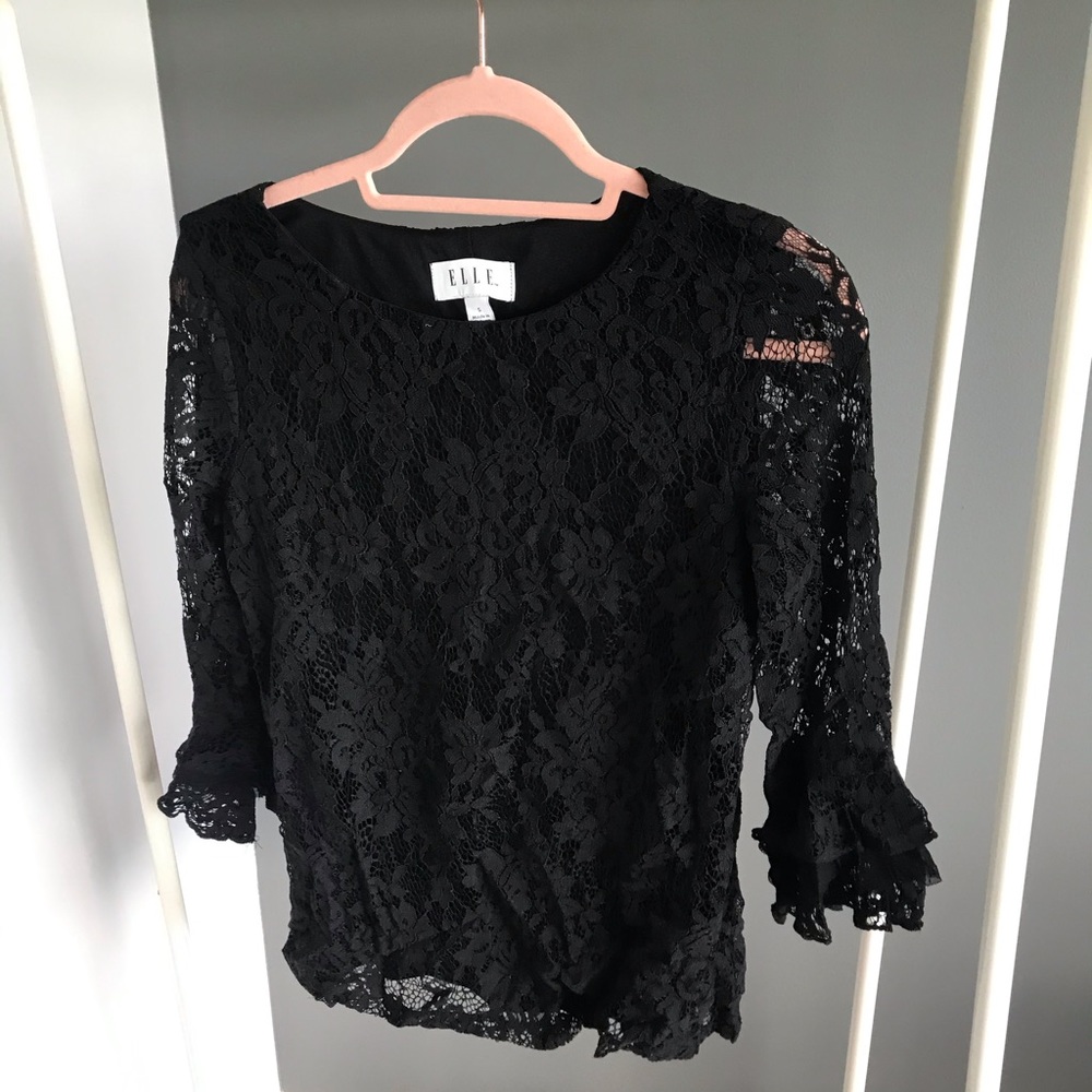 3/4 sleeve black lace ELLE top